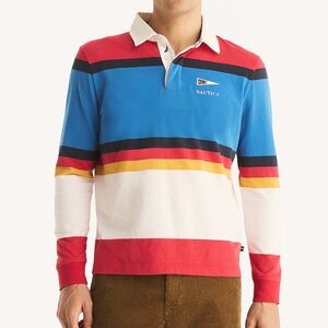 Nautica Men’s Vintage Style Striped Long Sleeve Rugby Polo W Corduroy Collar XXL